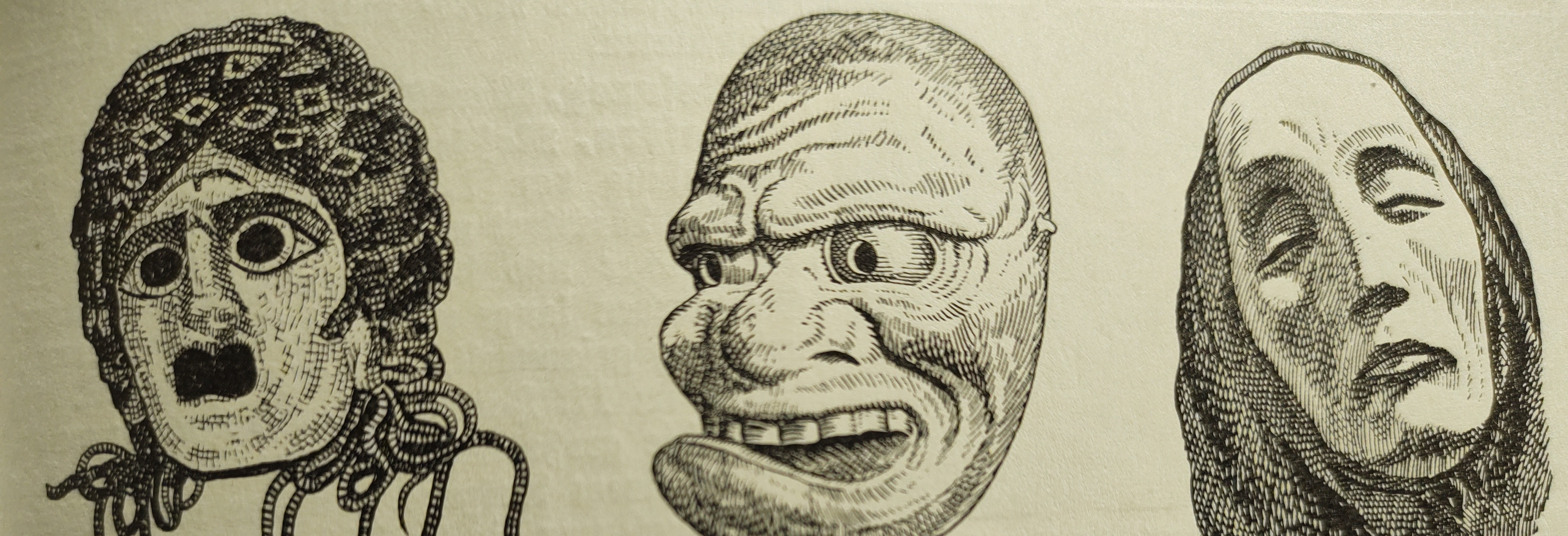 Baner przestawia rysunkowe wizerunki masek teatralnych