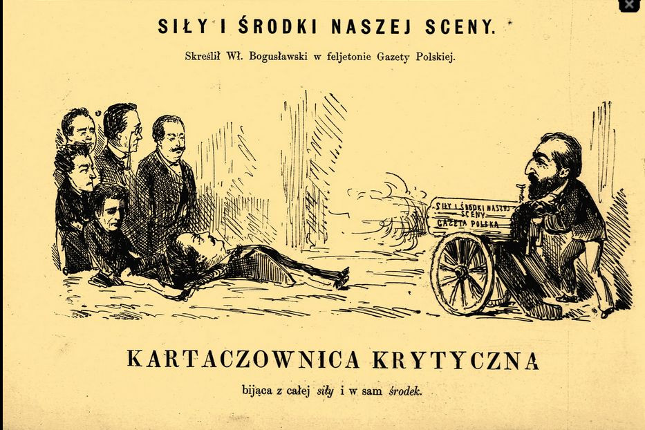 Bogusławski i aktorzy w karykaturze „Muchy”, Encyklopedia Teatru Polskiego